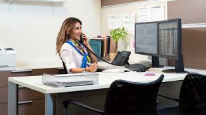woman using a VoIp phone