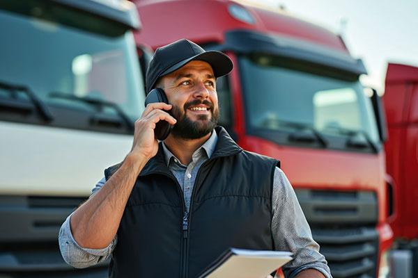 man using his phone at the transport depot